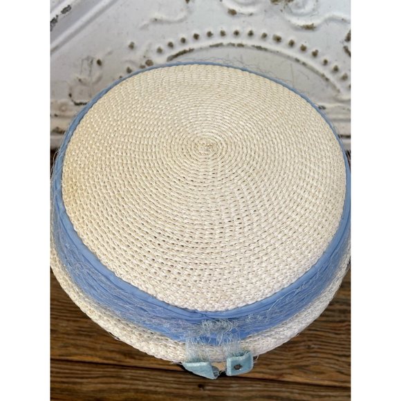 Vintage 1950s Straw Pill Box Hat Whit Rhinestone Bees Bugs - Picture 4 of 16